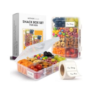 Snack Box Set for Kids - 8 Compartments, Reusable Snack Solution with 100 Dissolvable Labels