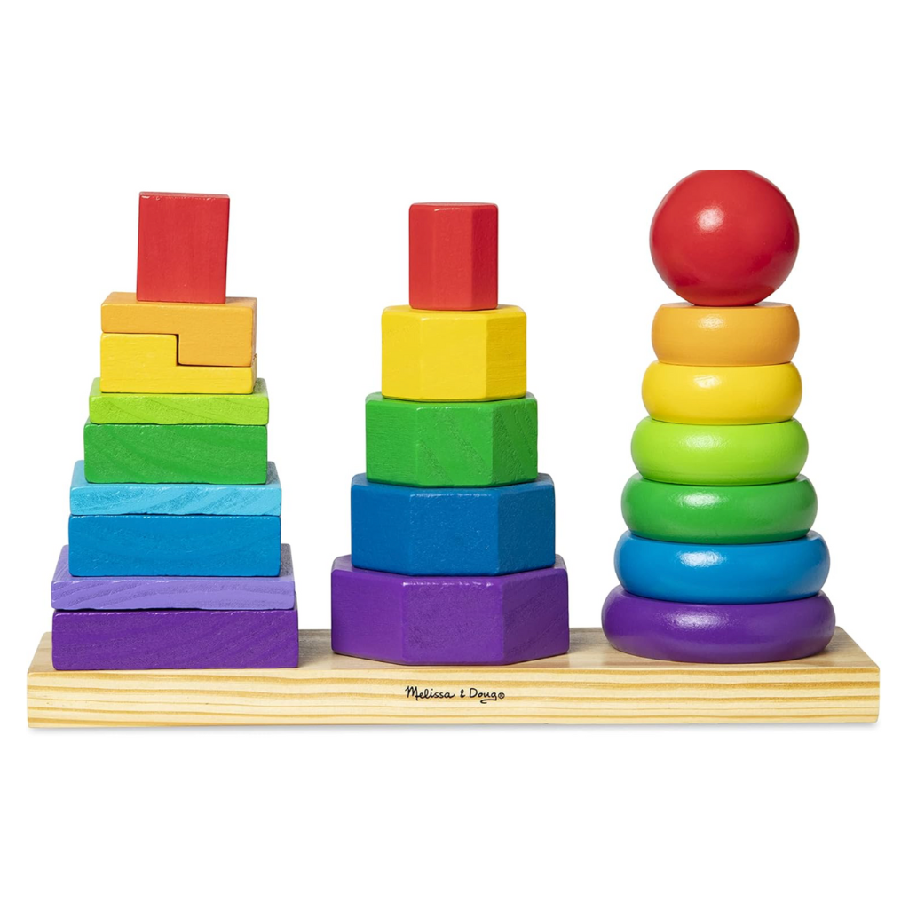 Melissa & Doug Geometric Stacker - Wooden Educational Toy Wooden Shape Sorter And Stacking Toy, Stacking Tower